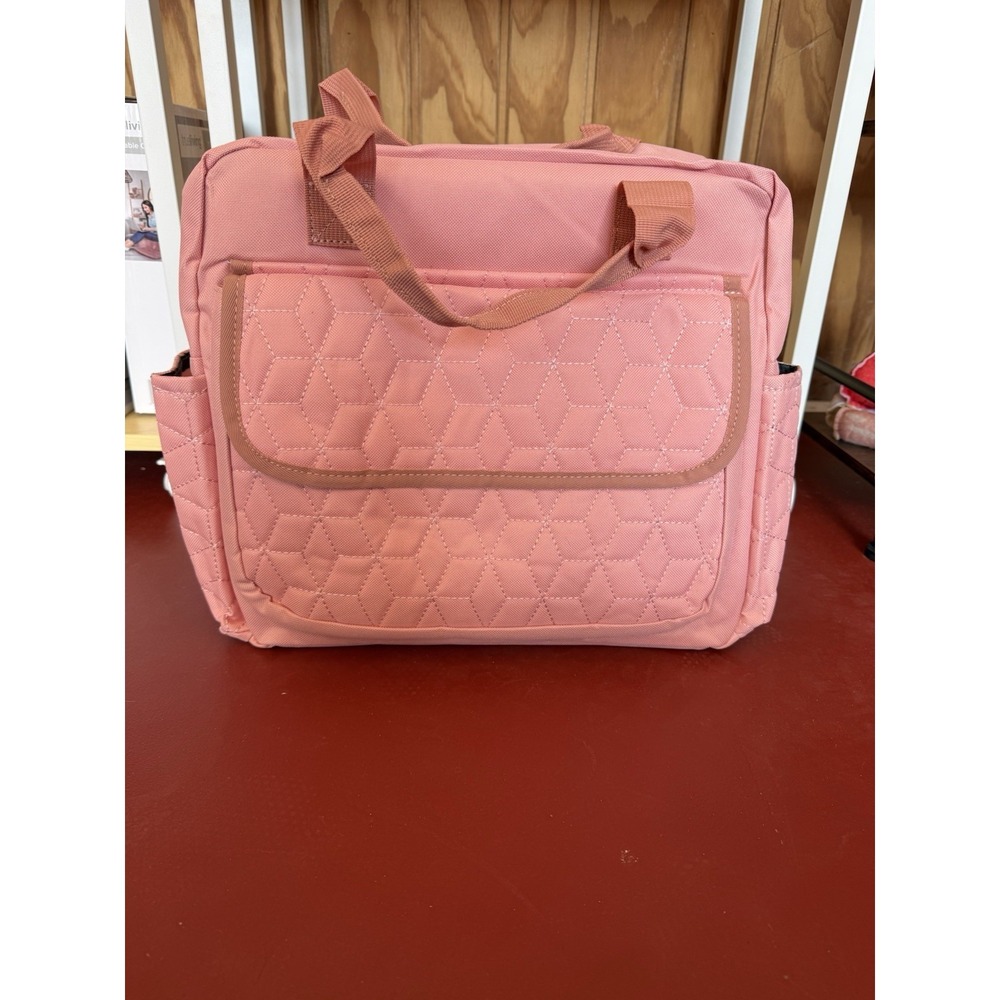 Pink Quilted Utility Tote‎ Bag Geometric Stitch Travel Diaper Organizer Handbag